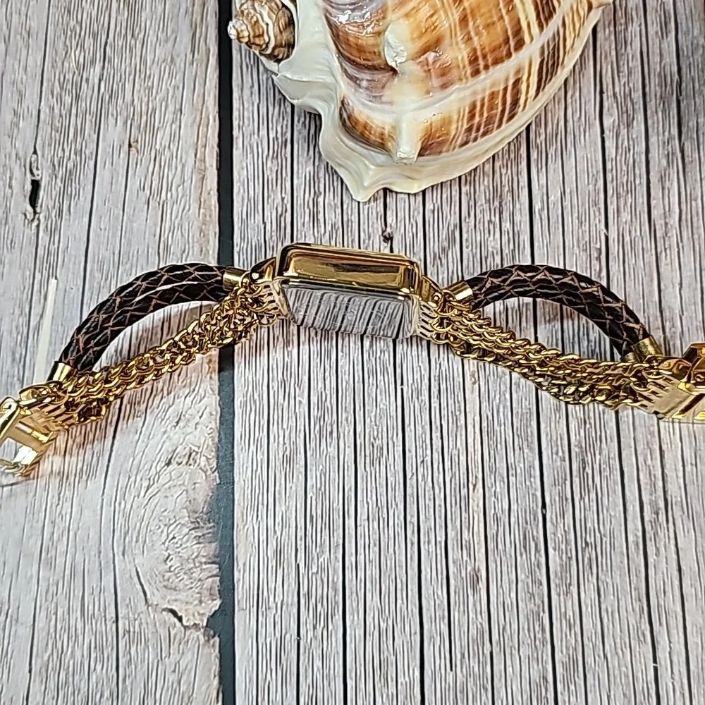 NWT JESSICA SIMPSON MULTI-CHAIN BRAIDED BAND GOLD TONE RECTANGLE WATCH